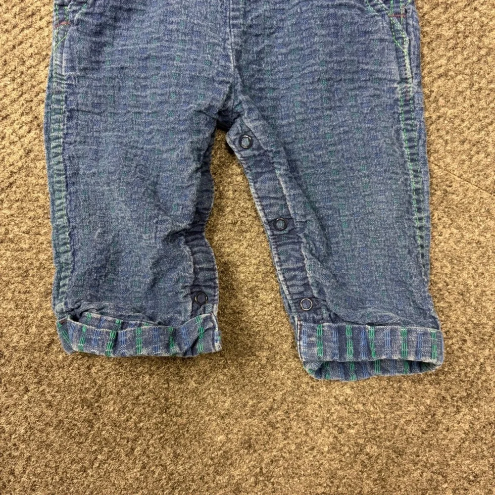 Vtg OshKosh Bgosh Vestbak Overalls 12M Blue Denim Green Dash Made in USA